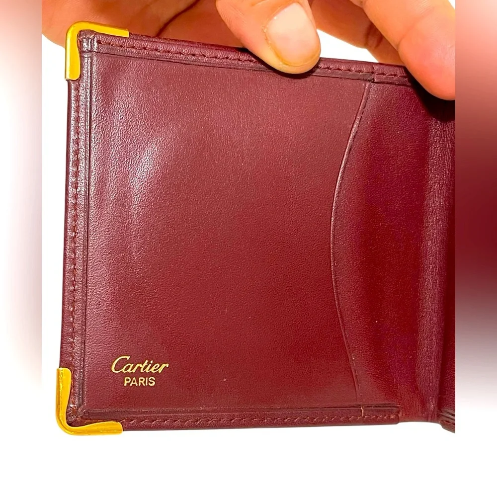 🌟🌟Cartier Burgundy Leather Card Holder with Gold Details